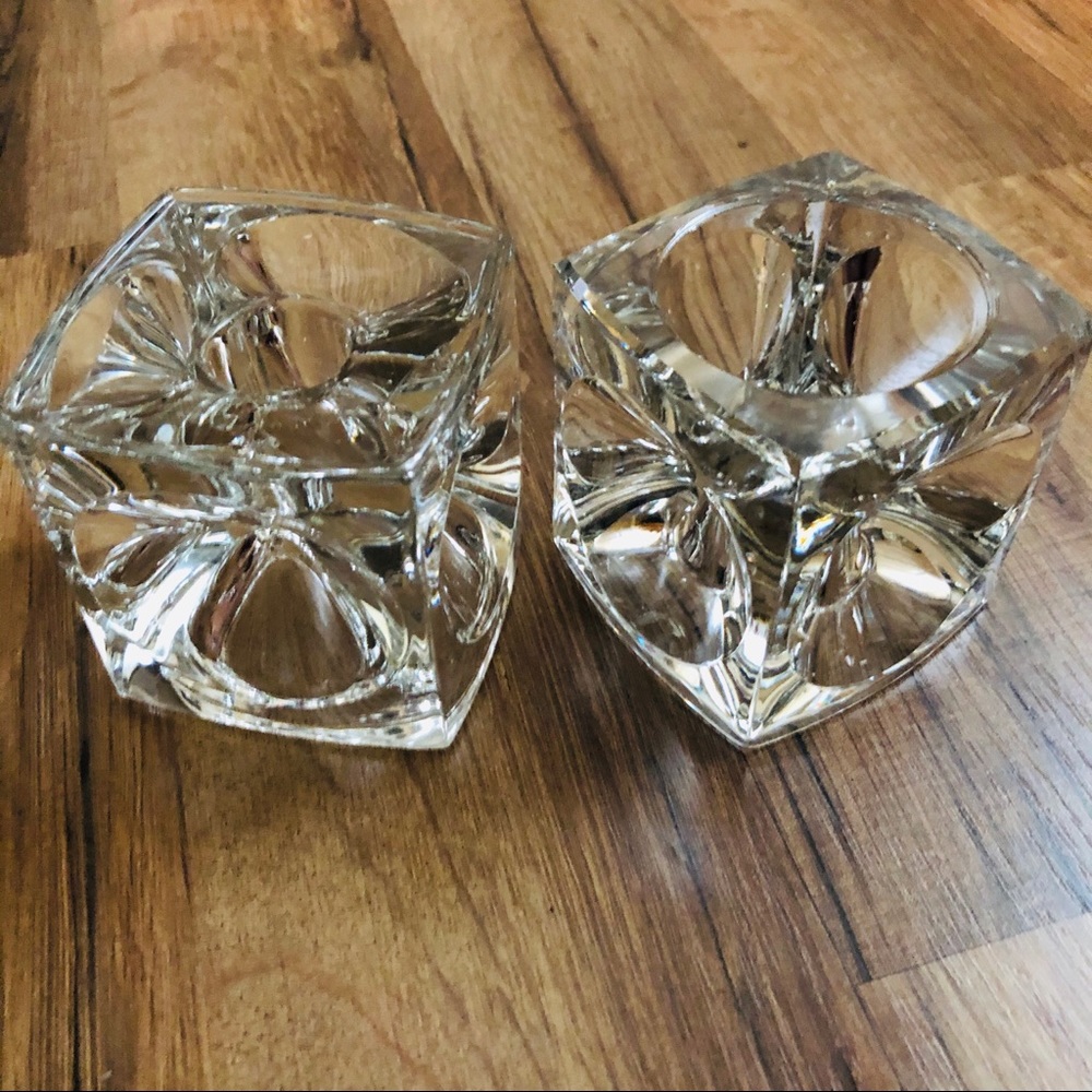 Square Crystal candle holder (2) 3” tall